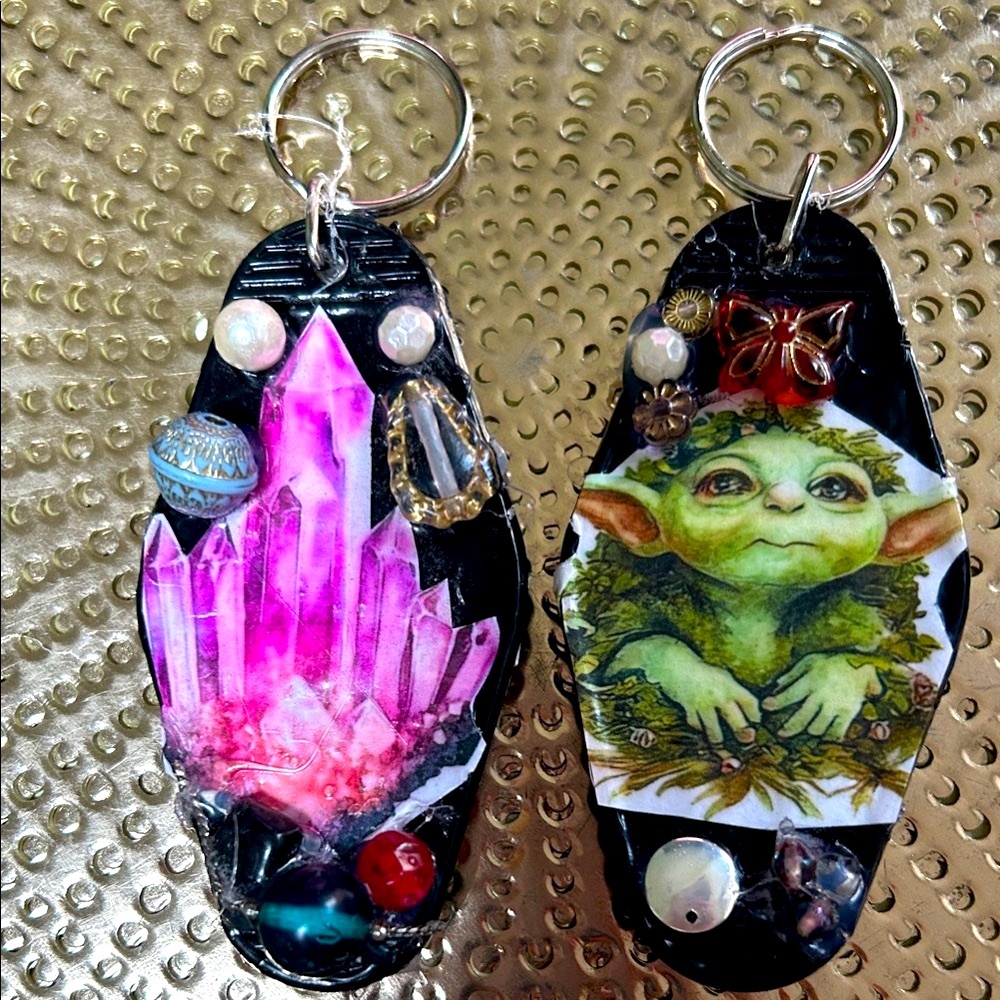 Crystal and Creature Key rings Set handcrafted. You can’t loose these!